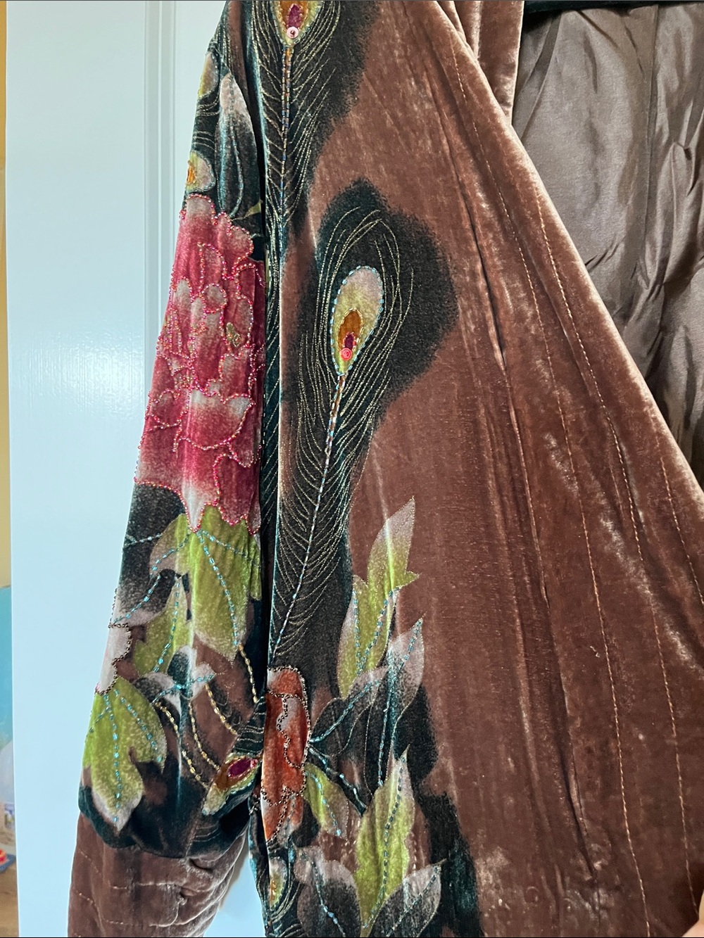 Women's Teddy Jacket in Brown Velvet - Picture 4 of 14